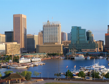 Baltimore Inner Harbor skyline showing Maryland's major metropolitan area where psychologists find career opportunities in healthcare, education, and private practice