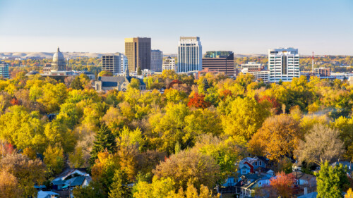 Boise Idaho downtown skyline with fall foliage showing professional office buildings where licensed psychologists practice