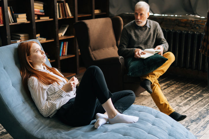 young woman on therapist's sofa