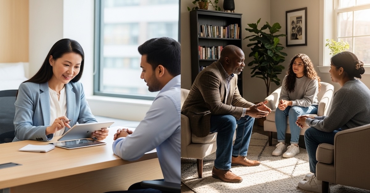 Graduate student comparing clinical psychology and counseling psychology doctoral programs with textbooks and applications on desk, deciding between PhD and PsyD degree paths